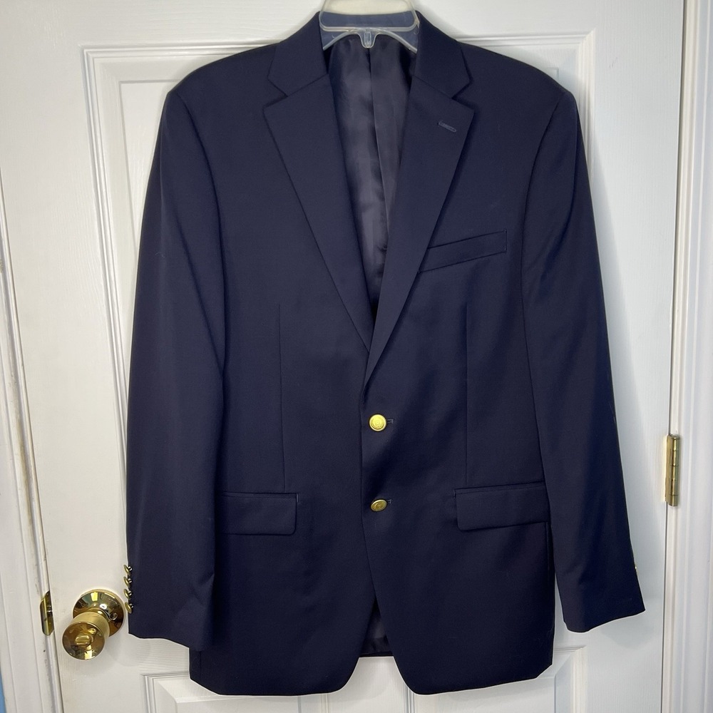 Chaps Navy Blazer Gold Buttons Classic Sport Coat Size 38R